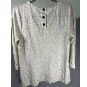 J Jill Speckled Long Sleeve Crew Neck Tunic Dress Women's M Cream Button Back